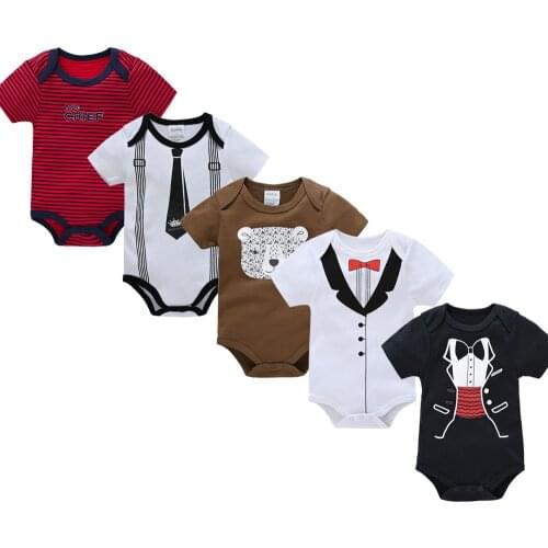 2021 Baby Boy Bodysuit Gentleman Design Newborn Cotton Clothes Short Sleeve 0-12 months Cool Print Toddlers Overalls