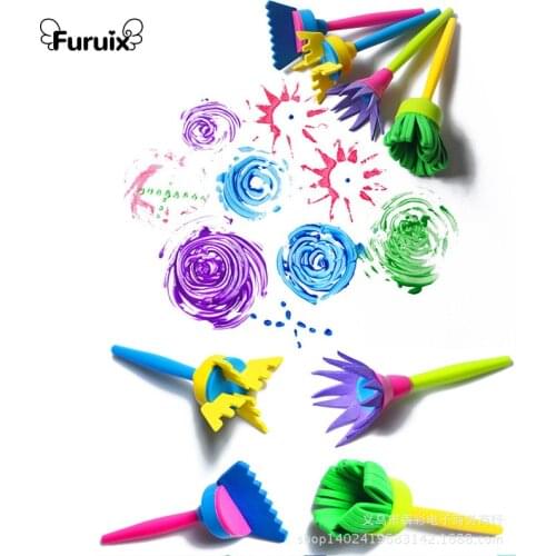 4pcs Rotate Paint DIY Drawing Flower Sponge Brushes Kid EVA Art and Crafts Brushes Painting Tool Cultivate Painting Interest Toy
