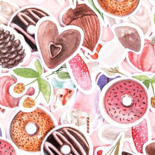 46pcs boxed sticker decoration donut pumpkin food scrapbook label stationery for laptop scooter phone case decoration