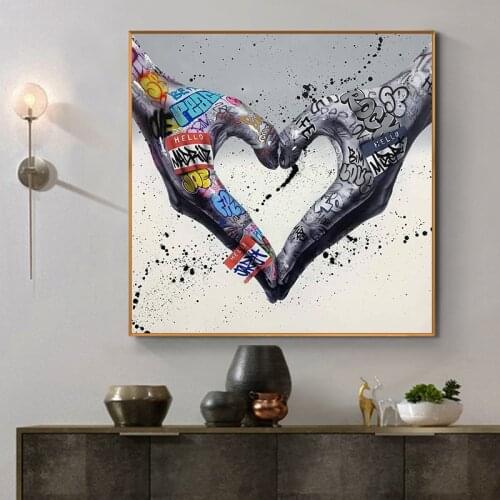 Abstract Love Heart Gesture Graffiti Art Canvas Painting Art Posters and Prints Wall Decorative Pictures for Living Room