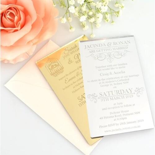 Custom Acrylic Wedding Invitation, 10 pcs, Gold Mirror Invitation, Mirror Invitation, Plexiglass Invitation, Acrylic Invitation