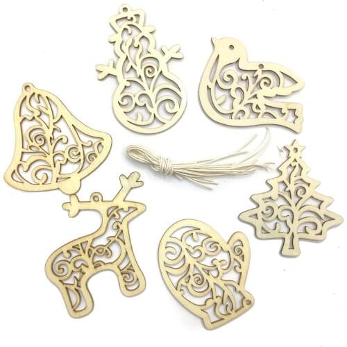 Wooden Crafts Hollow Carving Bells christmas tree deer bird snowman glove Wood Chips Decoration Hanging Ornament DIY Accessories