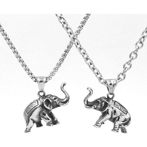 Men Small Lucky Elephant long Necklace Silver-color Stainless Steel Chain Animal Pendant Charms women Jewelry findings choker