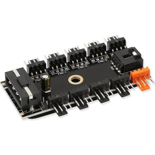 Chassis Fan Hub CPU Cooling HUB 10 Port 12V 4 Pin Fan PWM Fan Hub SATA Molex Controller Power Supply Speed Adapter Mining