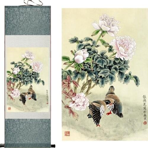 Flower silk art painting Traditional Chinese art painting hotsale Chinese paintingPrinted painting