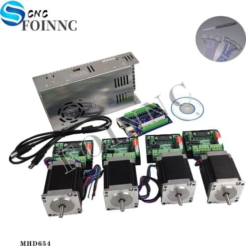 4-axis mach3 controller kit CNC kit , Nema23 76mm 3A stepping motor + CNC 4-axis TB6560 stepping motor driver + 250W power suppl