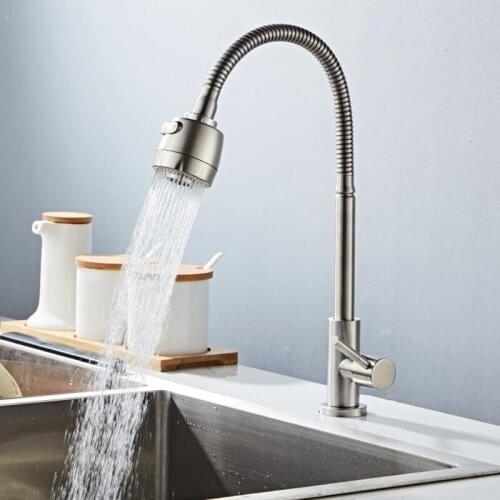 304 Stainless Steel Any Direction Rotating Kitchen Faucet Single Handle Single Hole Kitchen Sink Tap Single Cold Water Faucet