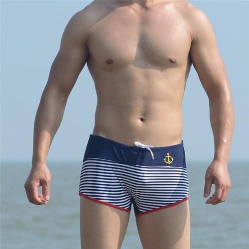 Summer Holiday New Mens Striped Swim Wear Sexy Hot Spring Swimming Quick-Drying Beach Swimming Trunks