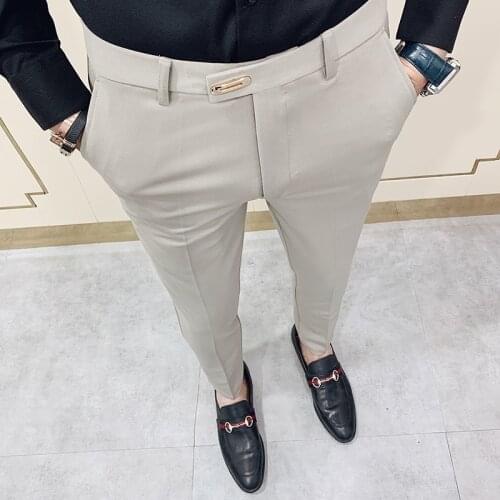 Mens Formal Pants High Quality Casual Slim Fit Mens Casual Pants Fashionable Nine-point Suit Pants Mens Office Pants 28-34