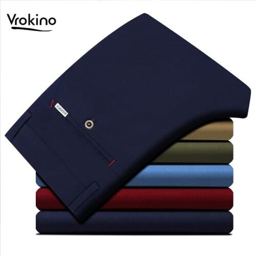 Autumn In The Autumn of 2019 Mens Business Fashion Solid Color Casual Pants Classic Cotton Elastic Force Straight Office Pants