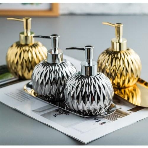 Golden Ceramics Bathroom Set,3pcs/set Bathroom Accessories Kit Stainless Steel Tray Shower Gel Bottle Toilet Soap Dispenser Hand
