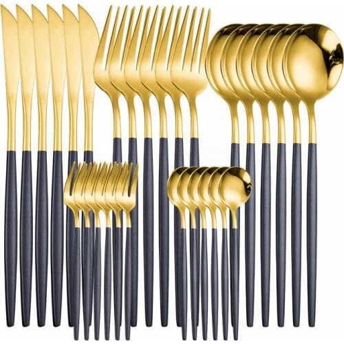 Gold Cutlery Set Stainless Steel Black Gold Cutlery Set Fork Spoon Knife Dinnerware Set 30 Piece Silverware Tableware Kitchen