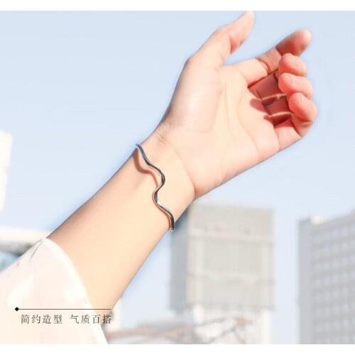 Genuine 925 Sterling Silver Bangle Bracelet for Women Romantic Wedding Fine Jewelry Twisted Smooth Wave Opening Bracelet Gifts