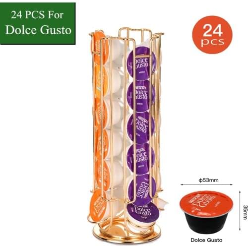 New Gold 24Cups Rotatable Coffee Pod Holder For Dolce Gusto Capsule Display Capsule Rack Tower Stand Storage Shelves