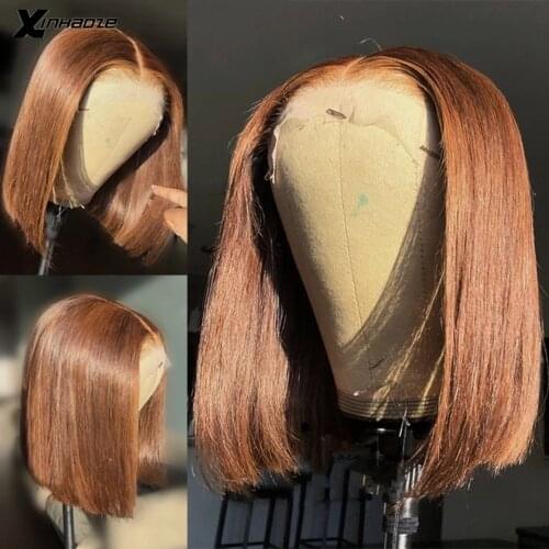 Brown Lace Front Wigs Straight Short BOB Hair Remy Hair 180% 4x4 Lace Closure Human Hair Wigs Blunt Cut Short BOB Straight Wig