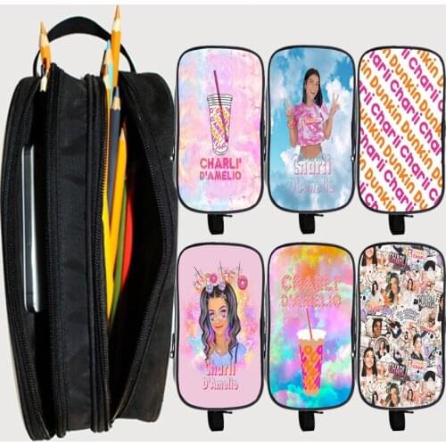 Charli Damelio Pencil Case for Boys Girls Kids Pencil Box Child Cartoon Double Layer Pen Bag Students Stationery Storage Bags
