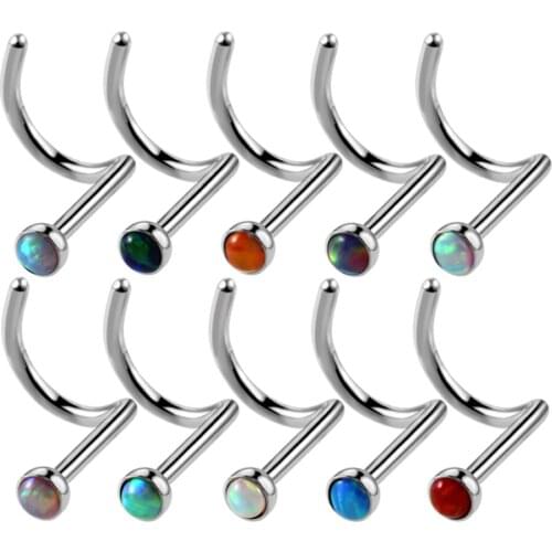 20G 1Pc Stainless Steel Nose Ring Stud Piercing 2mm Round Gem Bent Rod Nose Stud Hook Nostril Piercing Body Jewelry Punk Style