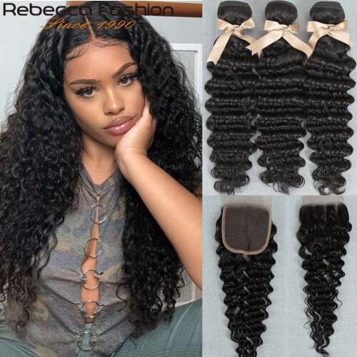 Loose Deep Wave Bundles with Closure 8-30 Inch Frontal With Bundles Brazilian 100% Remy Human Hair 3/4 Bundles With Closure