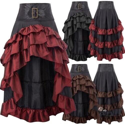 Sexy Victorian Asymmetrical Ruffled Vintage Steampunk Skirt Women Gothic Corset Accessories Cosplay Costume Size S-5XL