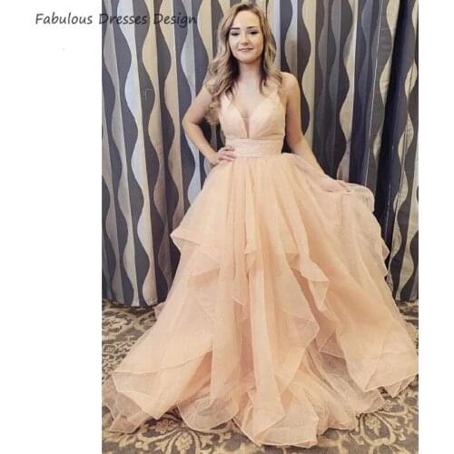 Sexy V Neck Backless Prom Dresses Long Spaghetti Strap Tulle Evening Dress Party For Women 2020 Sweep Train Vestido De Festa