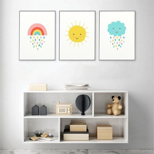 Modern Rainbow Wall Art Canvas Painting Prints Nursery Minimalist Could Rain Sun Posters Cute Scandinavian Living Room Decor