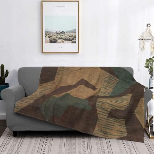 Splintertarn German Camouflage Blanket Flannel Summer Texture Lightweight Thin Throw Blankets for Sofa Office Plush Thin Quilt