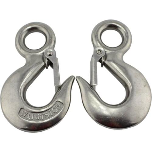 Heavy Duty Stainless Eye Hoist Crane Hook Lifting Safe Load Limit 0.75T Marine 320A Grade Snap Latched Hoist Cargo Hook 5pcs