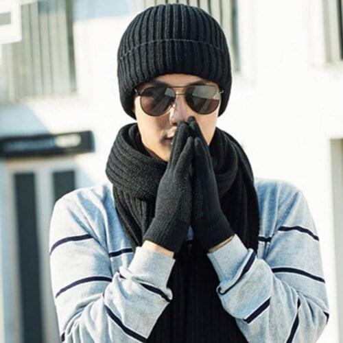 1 Set Knitted Hat Wear Resistant Super Soft Acrylic Fiber Beanie Gloves Neck Warmer Set for Male