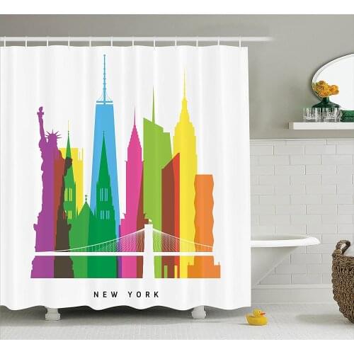 American Shower Curtain Landmarks of New York City Liberty Statue Empire State St Patrick Cathedral Us Architecture Bath Curtain