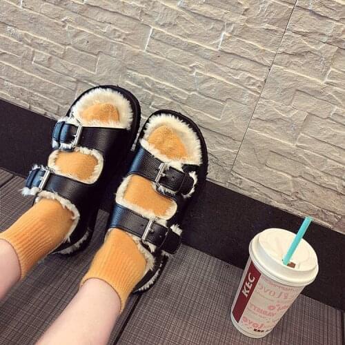 2020 Sandals Comfort Shoes For Women Flip Fur Buckle Summer Heels Suit Female Beige Womens Comfort Block Flip-flops Low