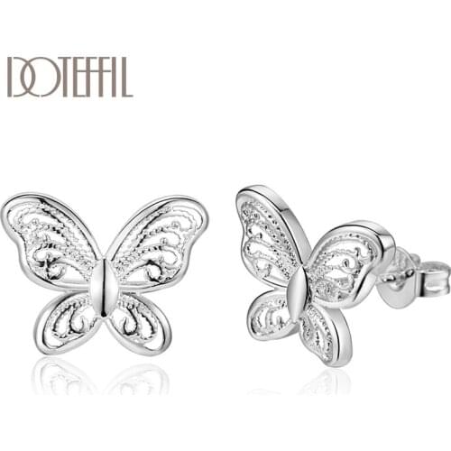 DOTEFFIL 925 Sterling Silver Butterfly Stud Earrings for Women Wedding Engagement Fashion Charm Jewelry