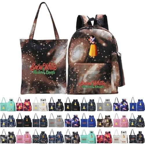 2021 Disney Cute Cartoon Snow White Student School Bag Girls Women Casual Backpack Three-Piece Large Backpack+Handbag+Pencil Bag