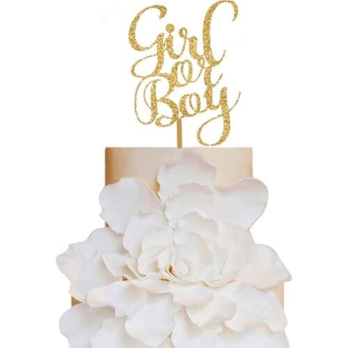 Gold / Black/wood Gender Reveal Cake Topper Boy or Girl Decorations Cake Accessory for baby birthday party decoration