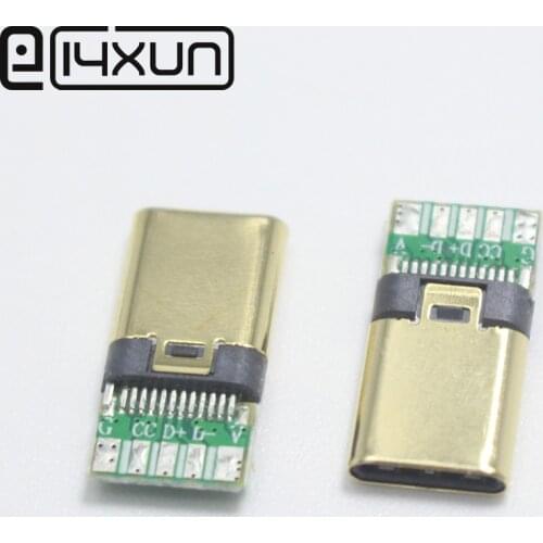 10pcs DIY OTG USB-3.1 5Pin Welding Male Plug USB 3.1 Type C Connector with PCB Board Plugs Copper Data Line Terminal for Android