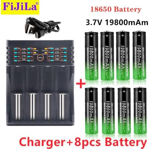 100% New 18650 Lithium Batteries Flashlight 18650 Rechargeable-Battery 3.7V 19800 Mah for Flashlight + 401 charger