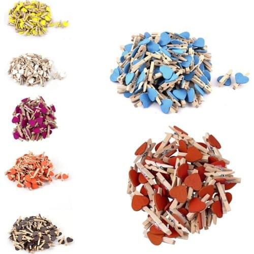 Party Photo Paper Heart Shape Crafts Mini Wooden Clip Peg 100 Pcs White