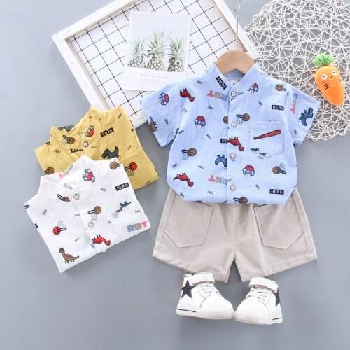 Baby Boys Cartoon Dinosaur Clothes Set Summer Fashion T-Shirt Top+Pants 2Pcs Gentelman 1 2 3 4 5 Year Kids Holiday Beach Outfit