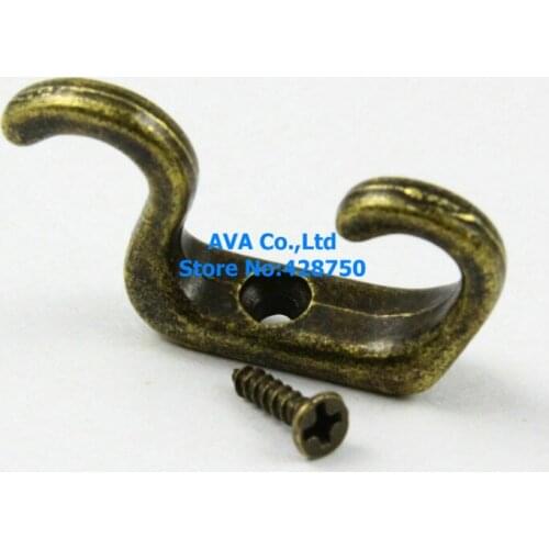 20 Pieces Wall Hook Hat Coat Robe Hooks / Antique Brass 34x21mm
