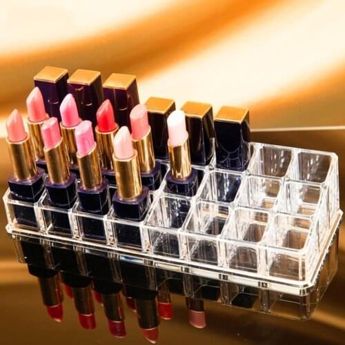 24 Lipstick Holder Display Stand Transparent Acrylic Cosmetic Organizer Makeup Case Eyebrow Pencil Rack Lipstick Nail Polish Box