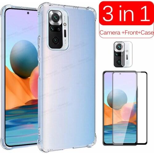 3in1 Camera Front Protective Glass For Xiaomi Redmi Note 10 Pro Case Xiomi Redme Note10 10Pro Transparent Shockproof Phone Cover