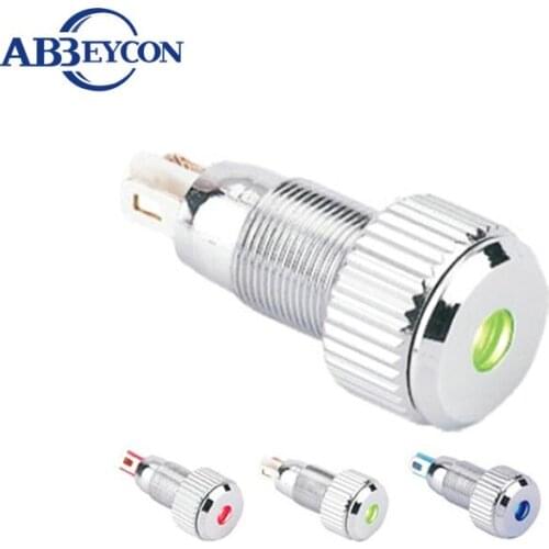 Abbeycon 3V/6V/12V/24V/36V Dot Led Lighted Illuminated Waterproof Stainless Steel 10mm Signal Pilot Lamp Caution Small Indicator