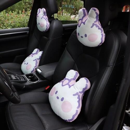 Car Cartoon Headrest Cute Bunny Ice Silk Comfortable Car Waist Neck Pillow Cushion Car Interior Supplies