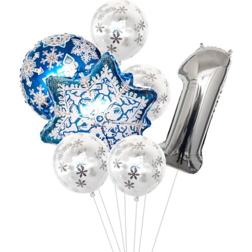 Snowflake Decorative Party Supplies Snow Confetti Latex Balloon Number Foil Balloon for Kids Birthday Summer Winter Decorations