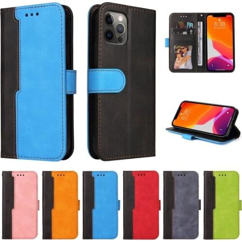 Business Splicing Flip Wallet Leather Case for iPhone 12 Mini 11 Pro Max 6 7 8 Plus SE 2020 X XS XR Coque Shockproof Phone Cover