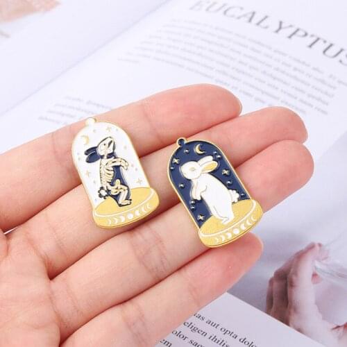 Skeleton Rabbit Enamel Pin Moon Phase Yin Yang Day And Night Rib Cage Bunny Brooches Animal Badges Women Men Jewelry