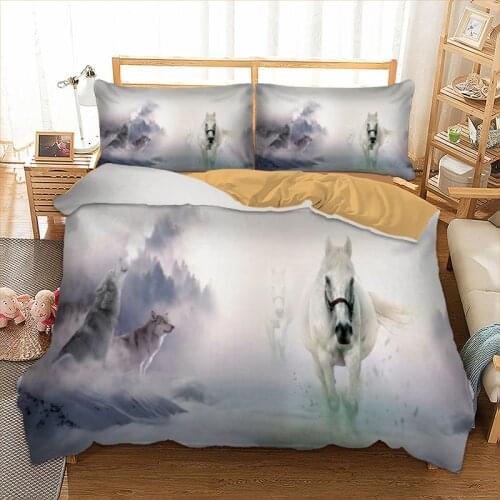 Dropshipping 3d white horse Bedding set polyester Duvet Cover Bed Set Single Twin queen king size home textile