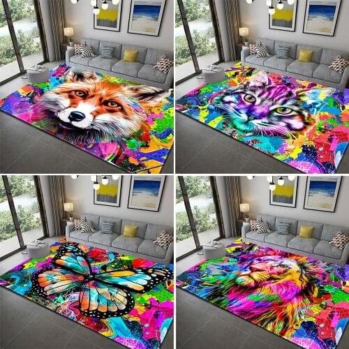 Trippy Animal Printed Area Rugs Non-Slip Floor Mat Doormats Home Runner Rug Psychedelic Carpet for Living Room Kids Play Mat