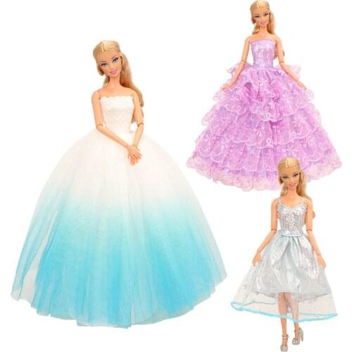 Fashion Handmade 3 items /lot Kids Toys Doll Accessories Long Tail Dresses Clothes For Barbie Dressing Game DIY Present For Girl