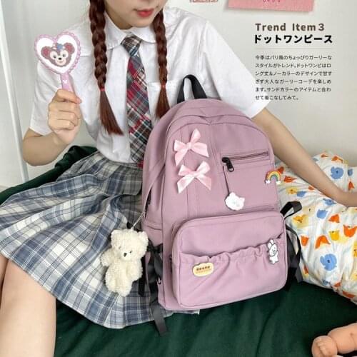 Korean Fashion Bow Nylon Backpack for Women Large Capacity Casual Daypack Sac A Dos Girl Mochila Ladies Laptop Backpack 2021 New