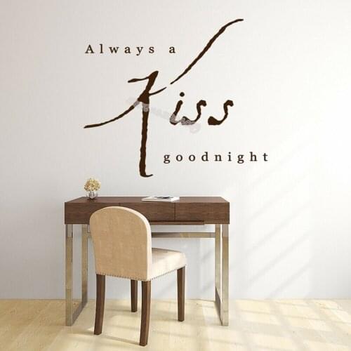 Always a Kiss Goodnight Quote Wall Sticker Artistic font mural Home Decor Bedroom Decal Living Room poster Muursticker EA144
